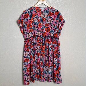 Sage & Fig Women's Medium Floral Dress Baby Doll Button‎ Down Short Sleeve NWT